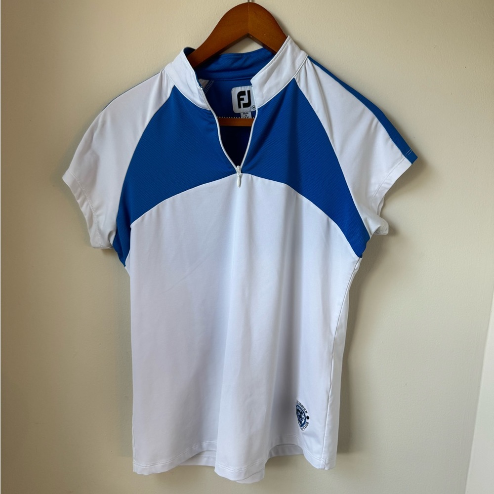 Foot Joy short sleeve blue and white golf polo shirt